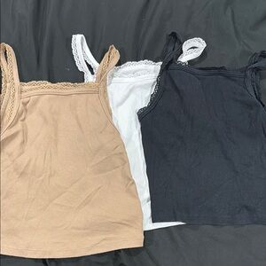 American Eagle Outfitters Tan and White Sleeveless Crop Tank Top